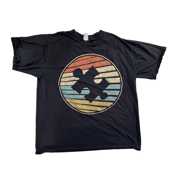 Autism Awareness Shirt Mens XL Black Puzzle Piece Graphic Retro Fader Colorful - Picture 1 of 4
